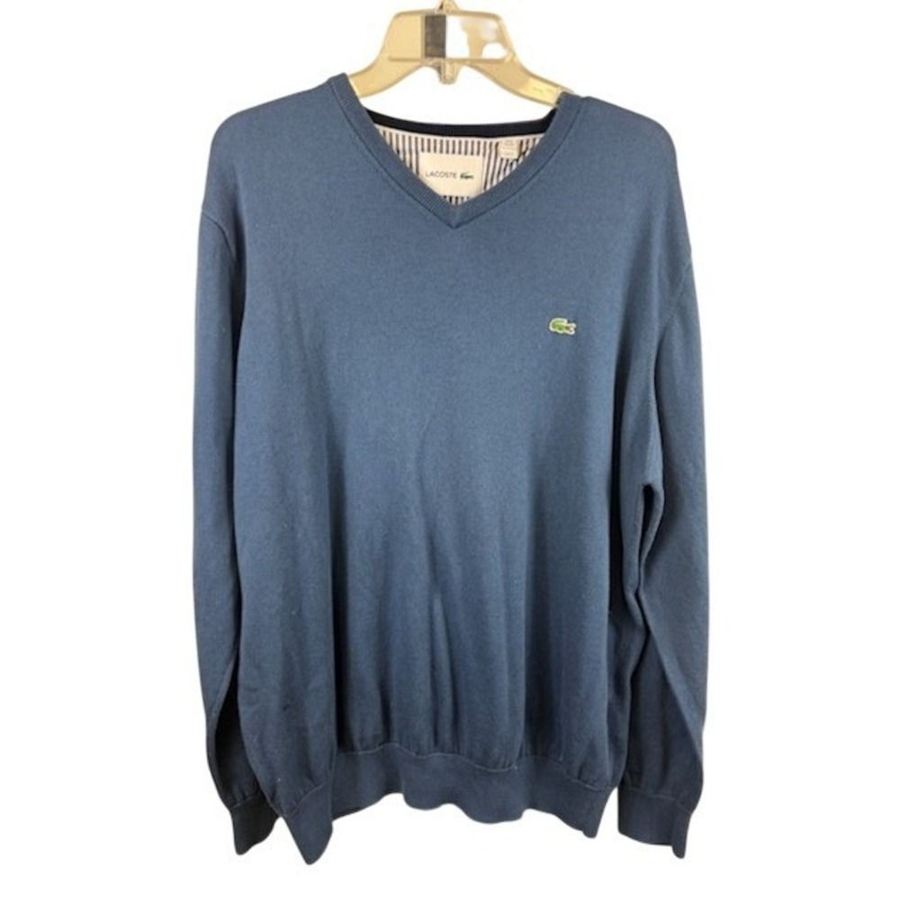 Lacoste Sweater Men's Size 3XL Blue Cotton V Neck Long Sleeve